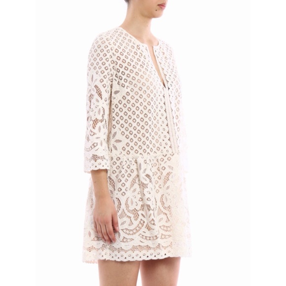 BCBG Laurice Cream / White Floral Florets lace tunic sleeves Embroidery dress - Picture 5 of 14